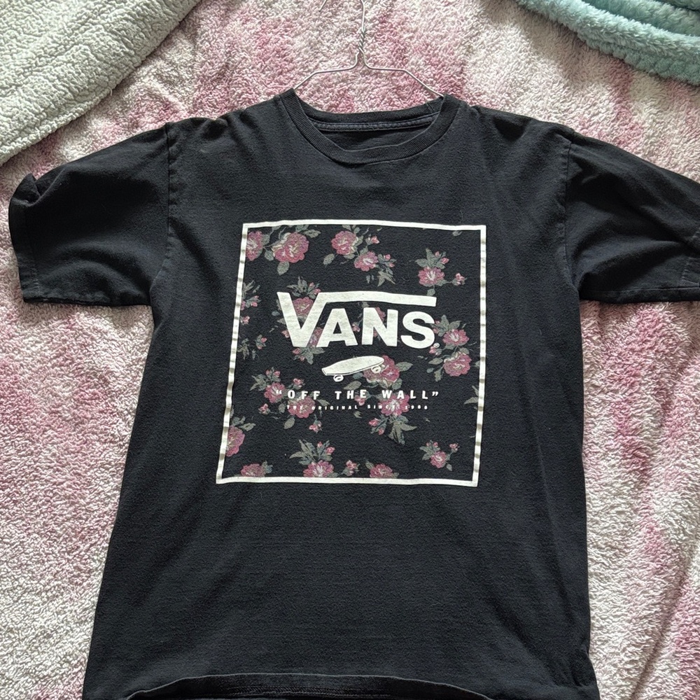 Vans Black Tee with Pink Floral Design